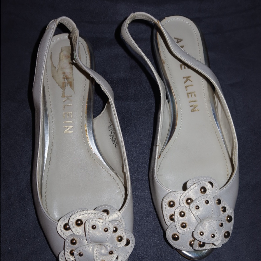Anne Klein Cream Slingback Heels with Floral Accent